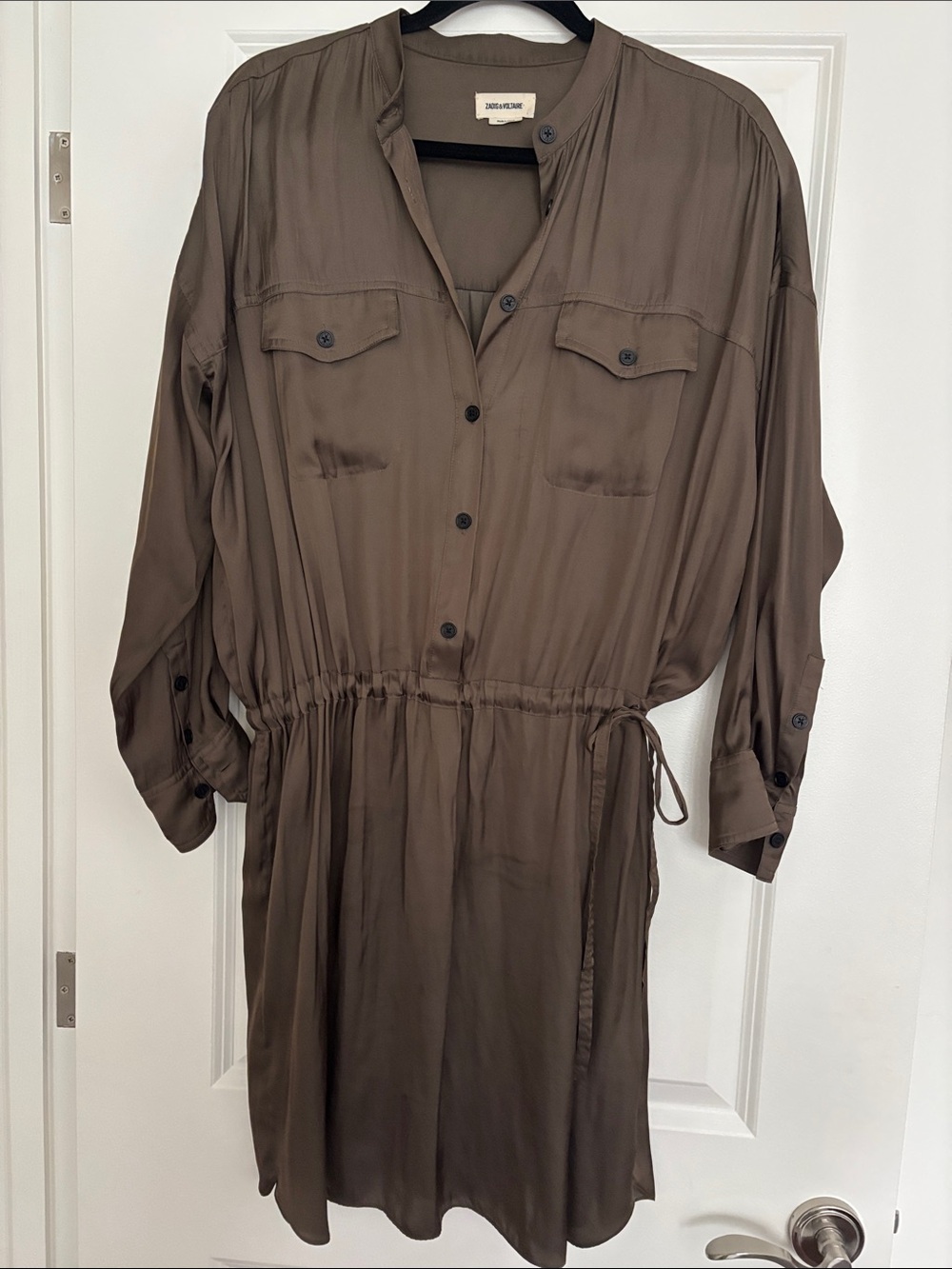 Zadig & Voltaire Olive-Brown Long Sleeve Shirt Dress